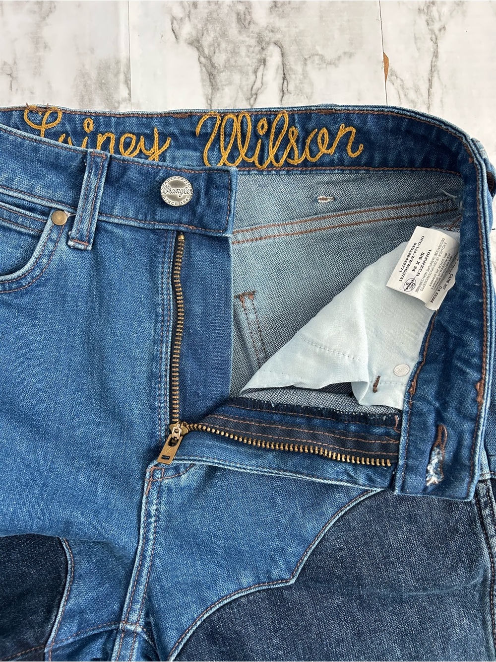 Two-Tone Flared Women's Jeans - Blue - Picture 4 of 13